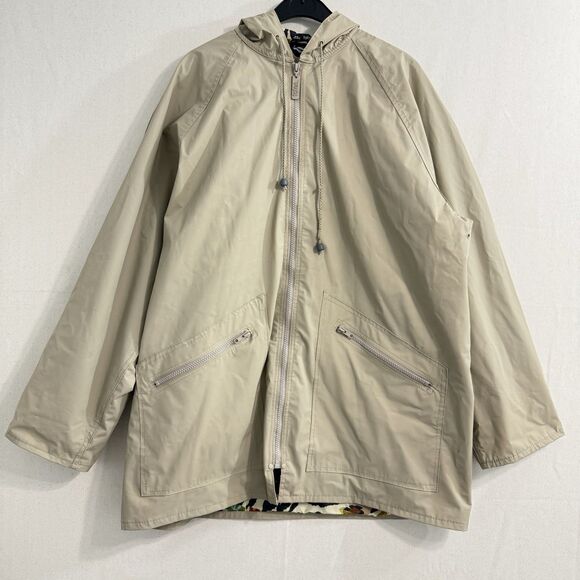 Totes Rain Coat Floral Lined Hooded Pockets Zip Drawstring Women's Size M Beige - Picture 1 of 13